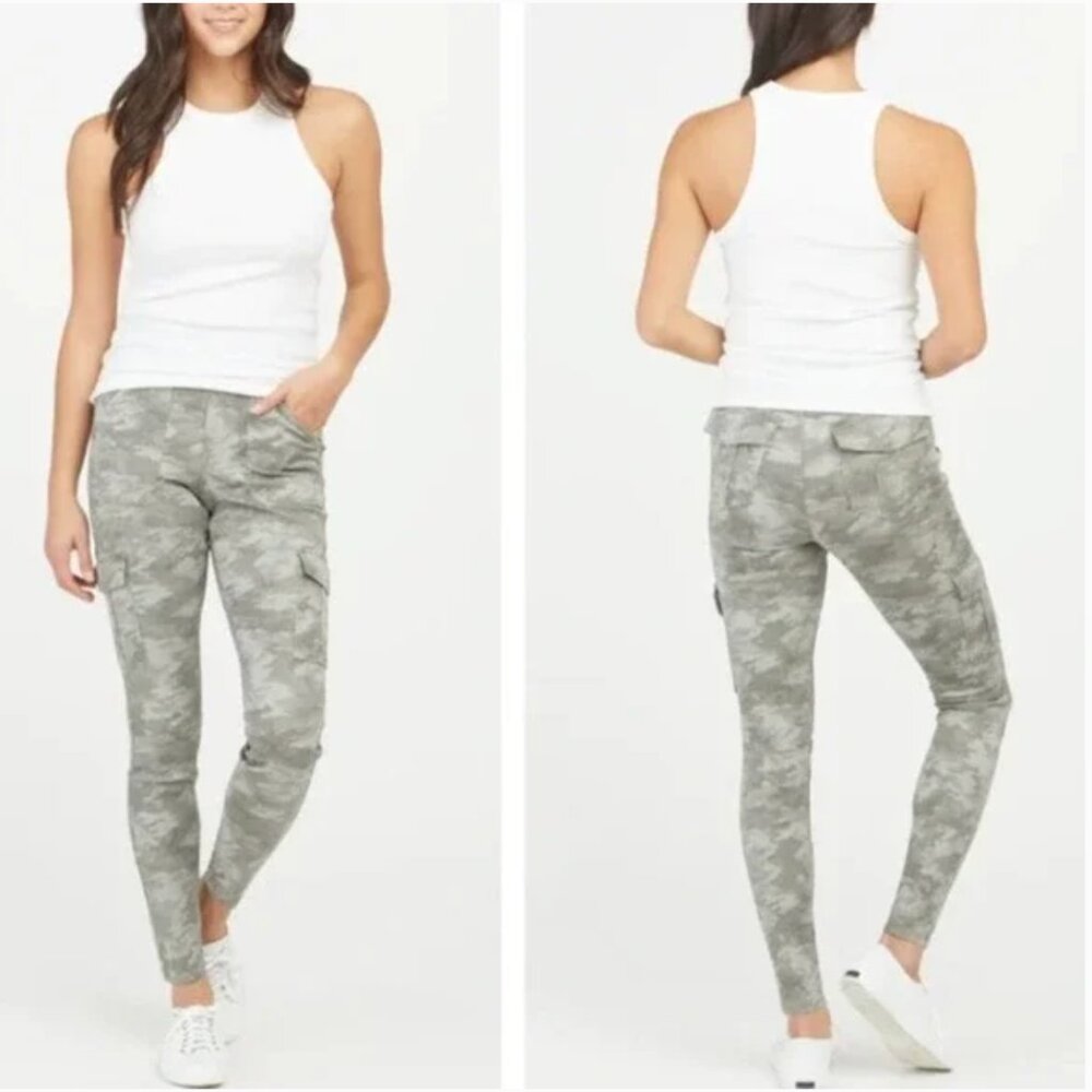 Spanx Stretch Twill Camo Ankle Cargo Pants Stone Wash Camouflage